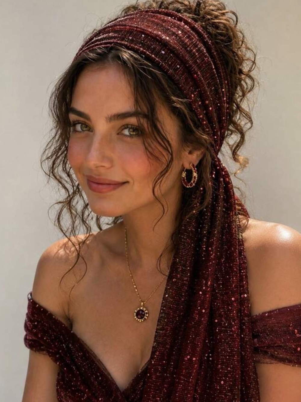 Sparkling Burgundy Headscarf